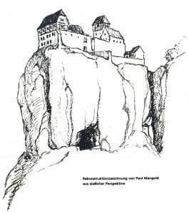 Infotafel Ruine Rekonstruktionszeichnung